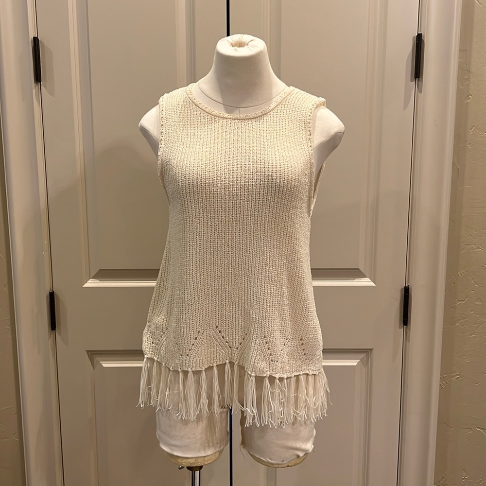 Anthropologie Pepin Fringe Crochet Sleeveless Sweater Tank Top
